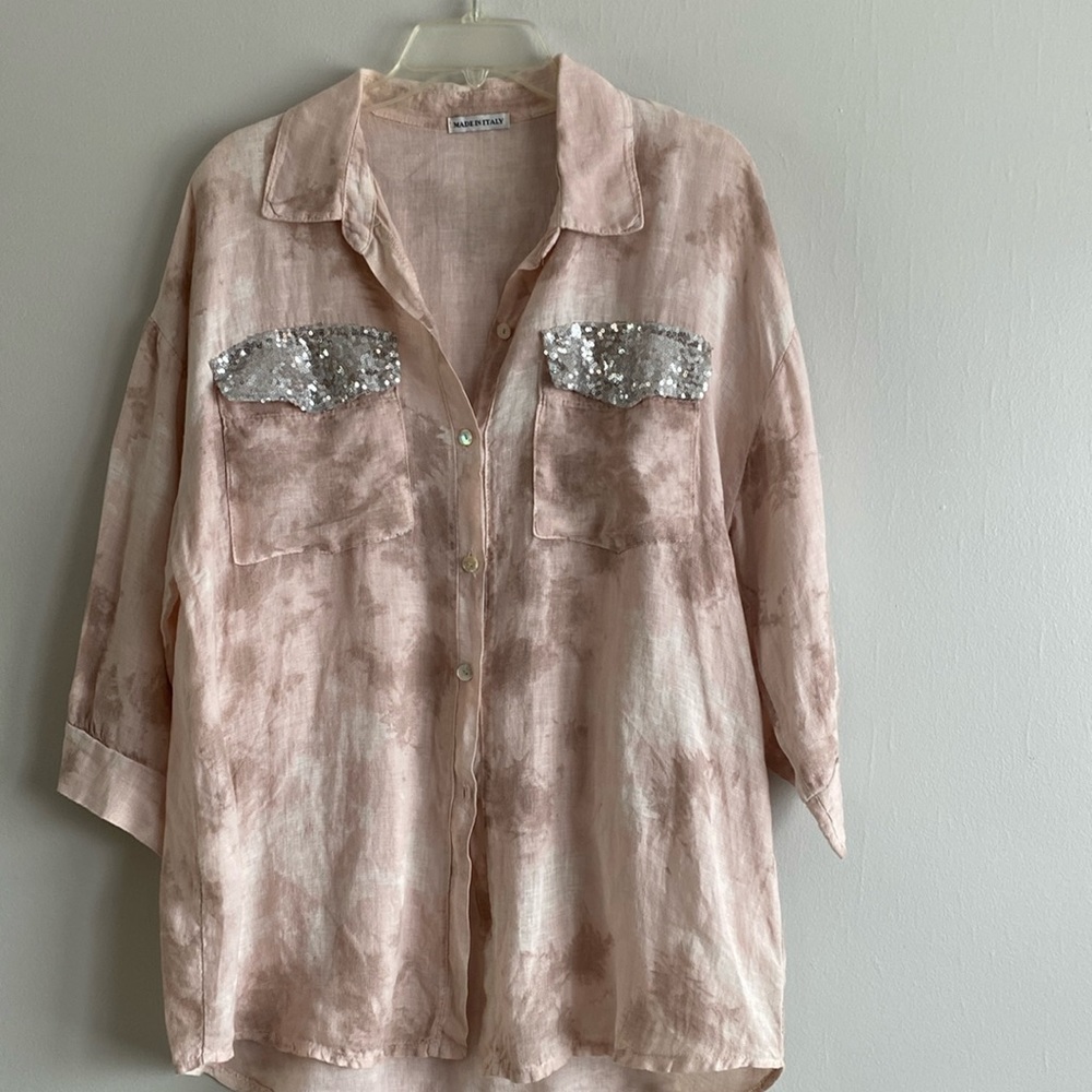 Italian linen shirt, mixed colors, pink, beige, cream, universal size,